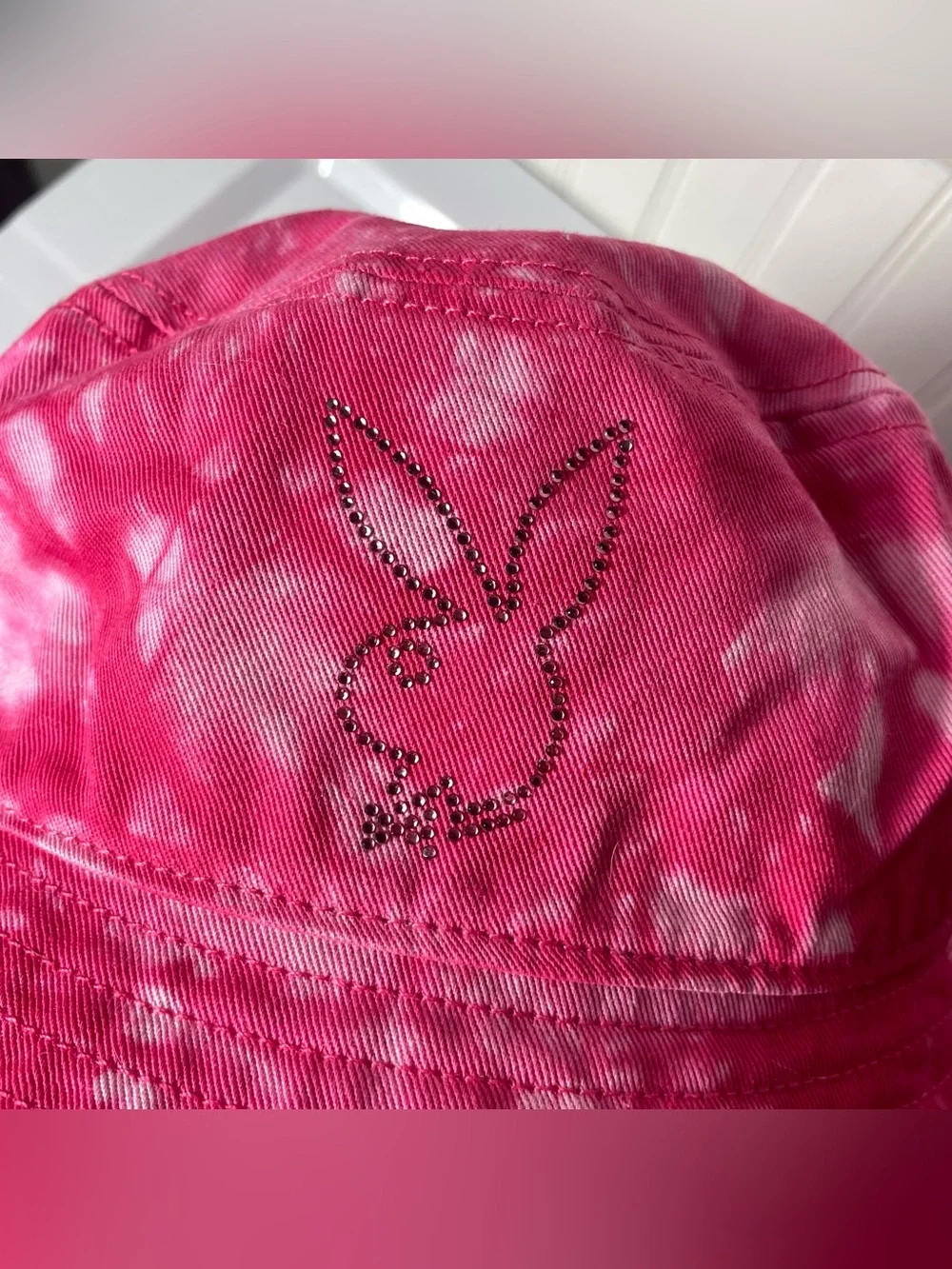 Playboy Bedazzled Bunny Pink Tie Dye Bucket Hat